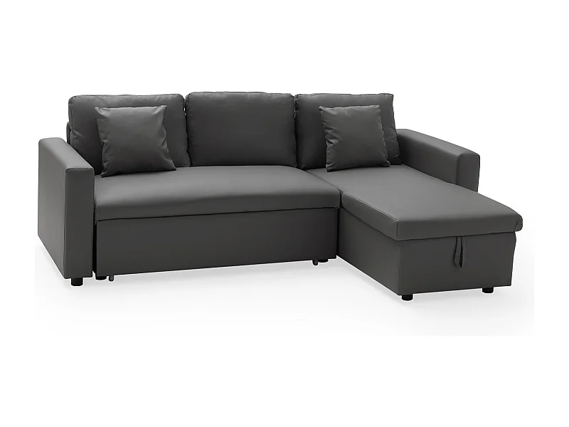Canapé d'angle convertible simili CLARK 3 places gris - HAPPY GARDEN
