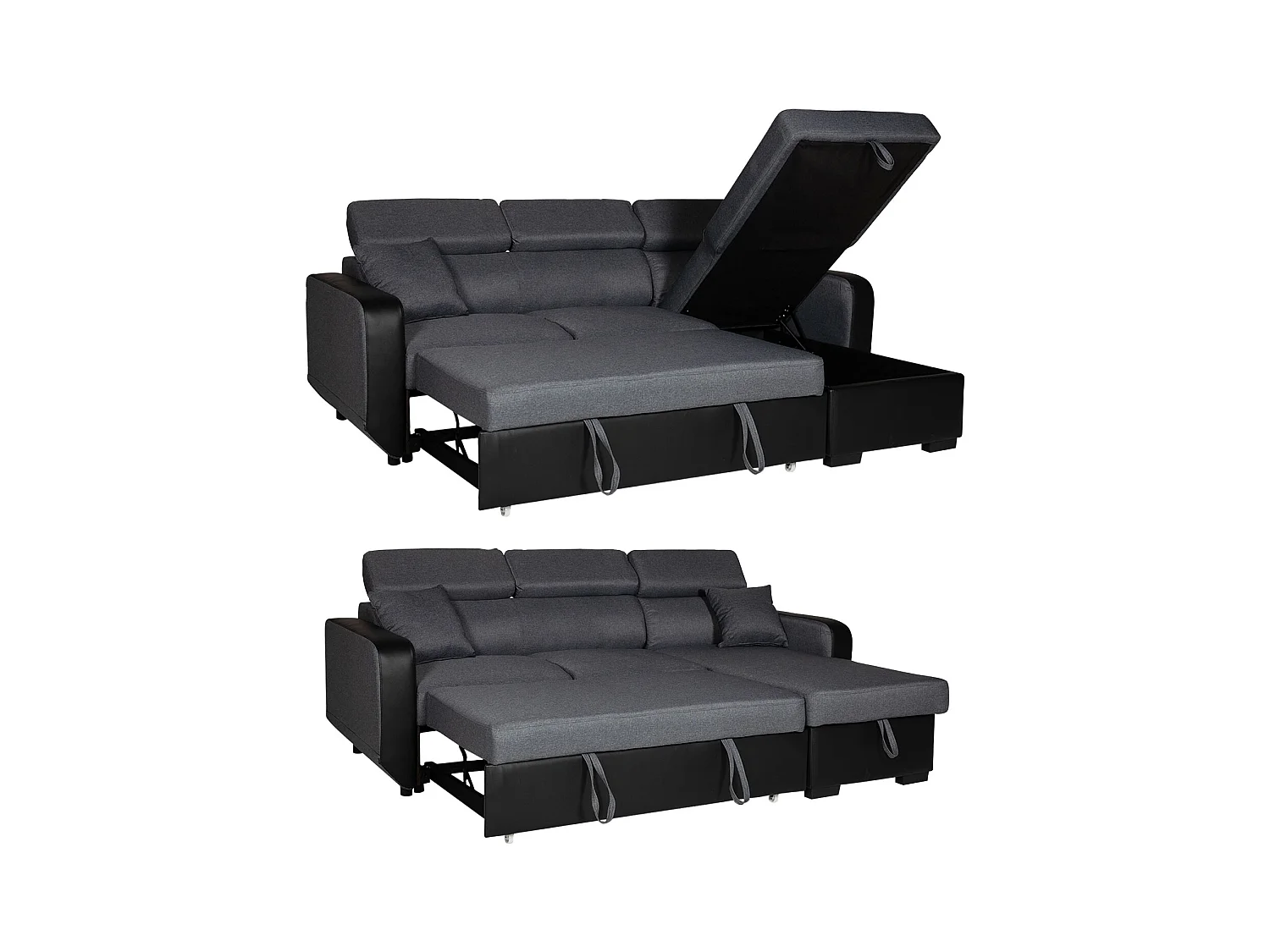 Ausziehbares Ecksofa WARREN 3-Sitzer grau meliert und schwarz