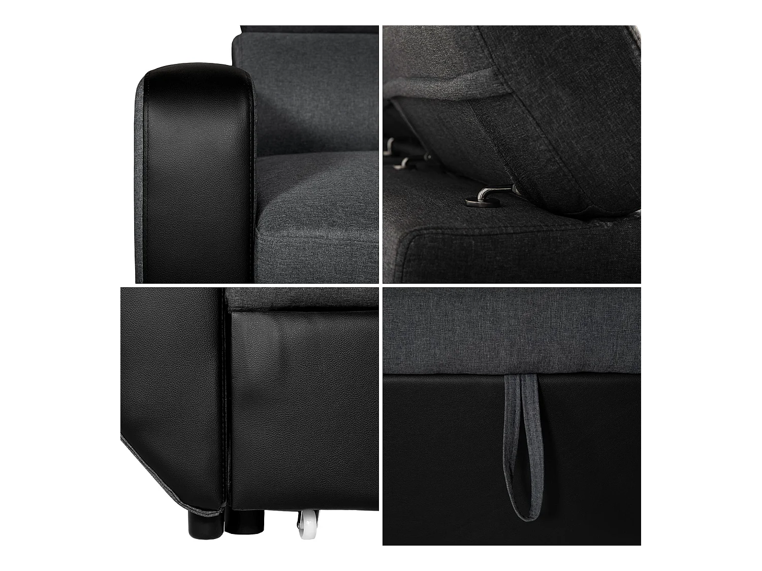 Ausziehbares Ecksofa WARREN 3-Sitzer grau meliert und schwarz