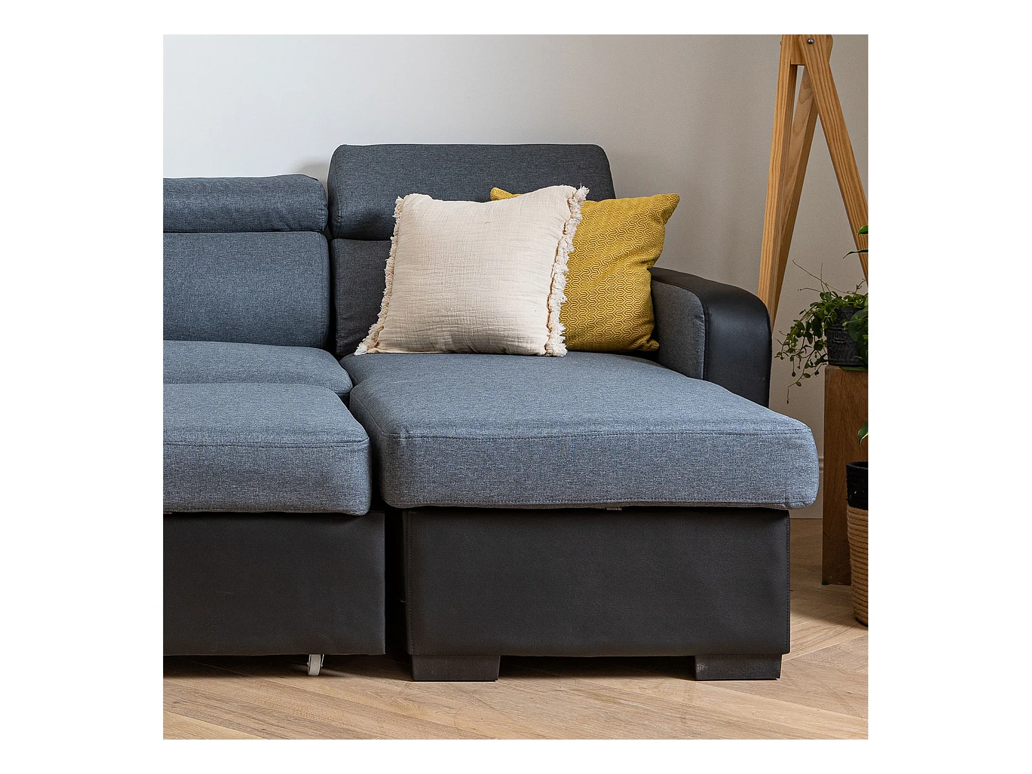 Ausziehbares Ecksofa WARREN 3-Sitzer grau meliert und schwarz