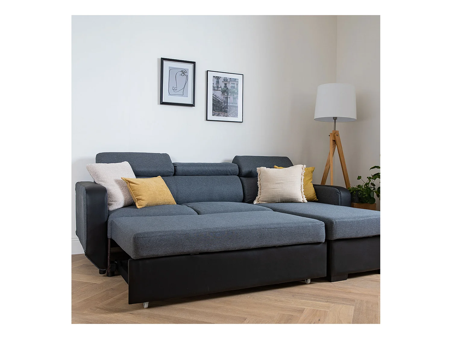 3-zits slaapbank WARREN grijs en zwart