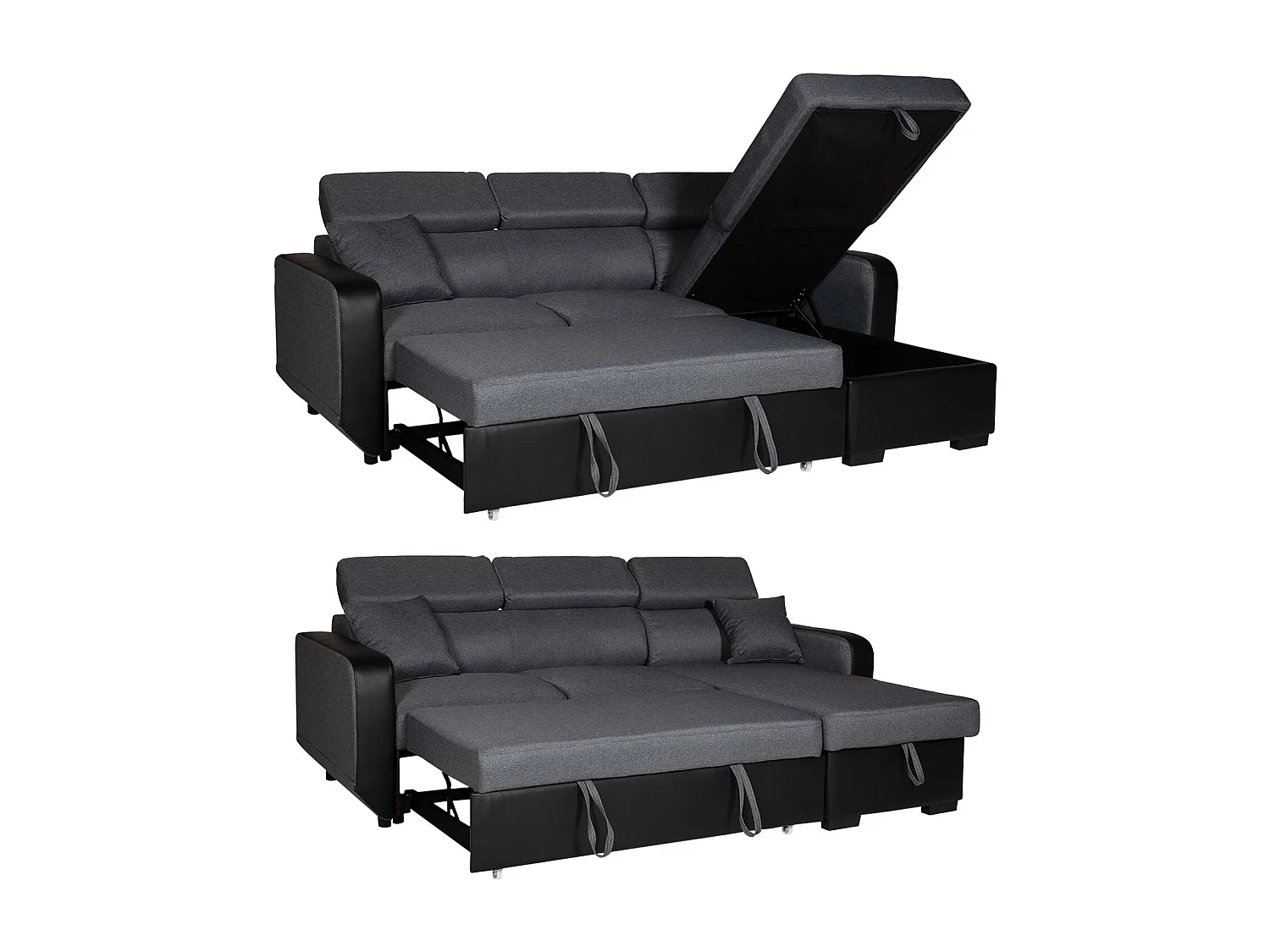 Sofá convertible de 3 plazas WARREN gris y negro