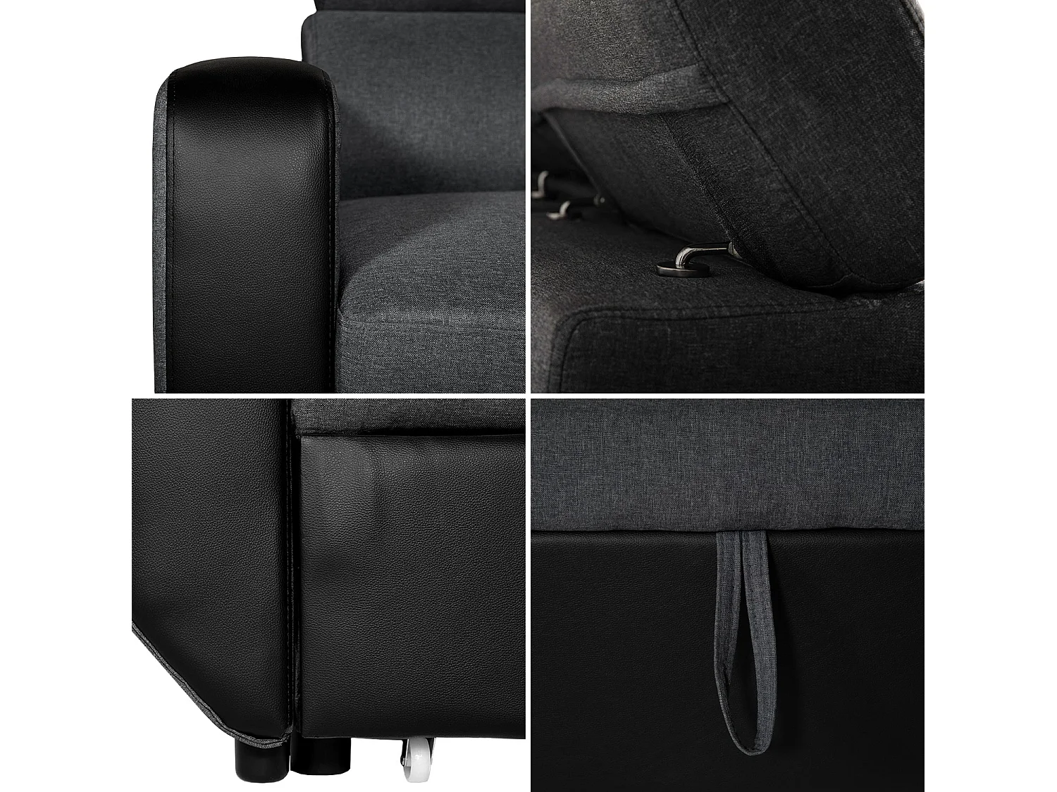 Canapé d'angle convertible WARREN 3 places gris chiné et noir - HAPPY GARDEN