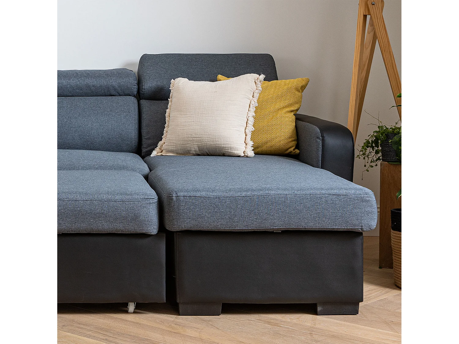 Canapé d'angle convertible WARREN 3 places gris chiné et noir - HAPPY GARDEN