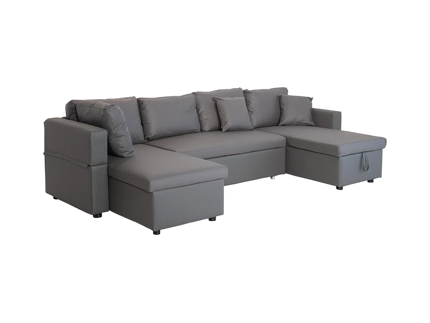 Canapé panoramique convertible simili SCOTT 4 places gris - HAPPY GARDEN