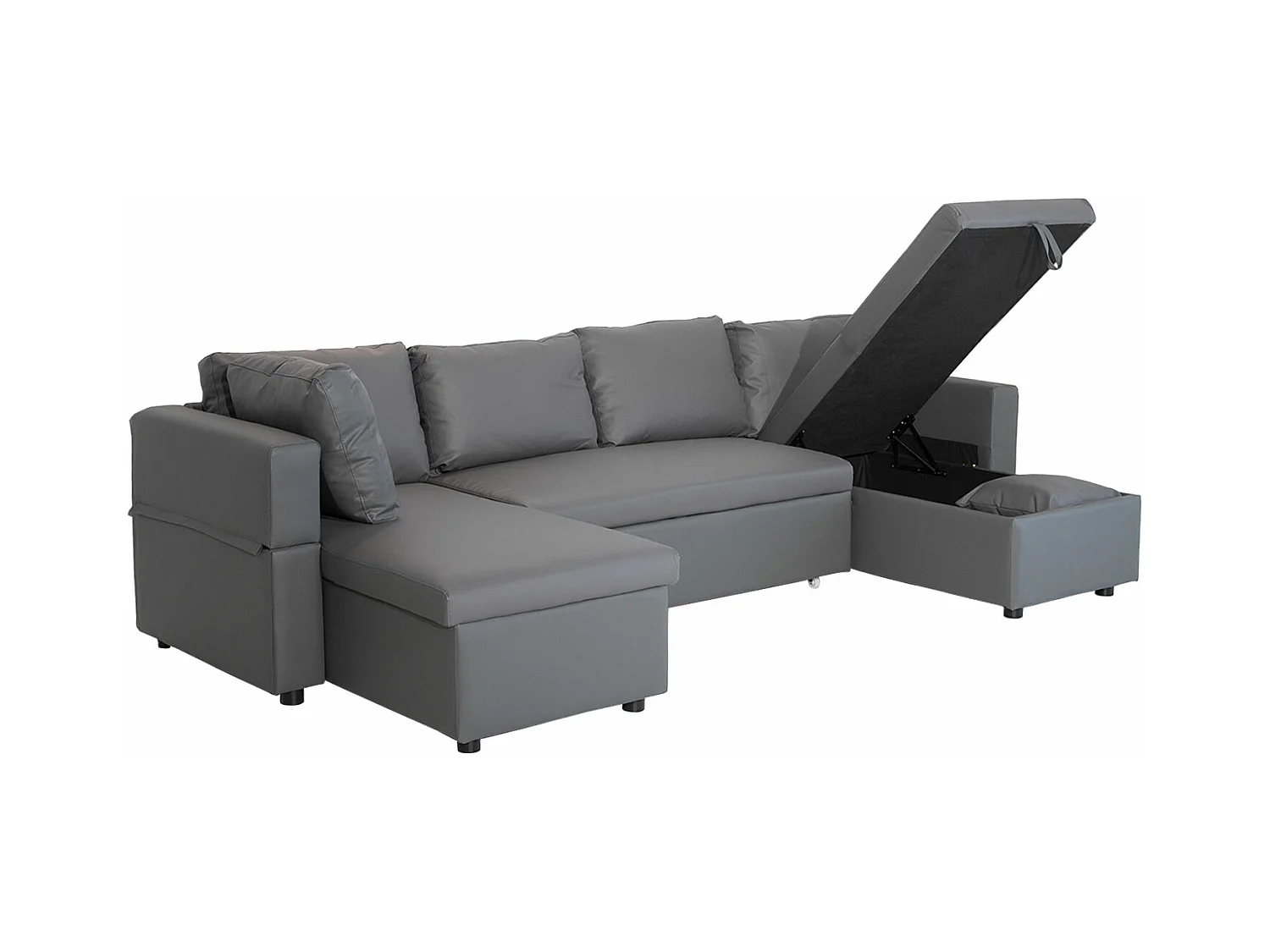 Canapé panoramique convertible simili SCOTT 4 places gris - HAPPY GARDEN