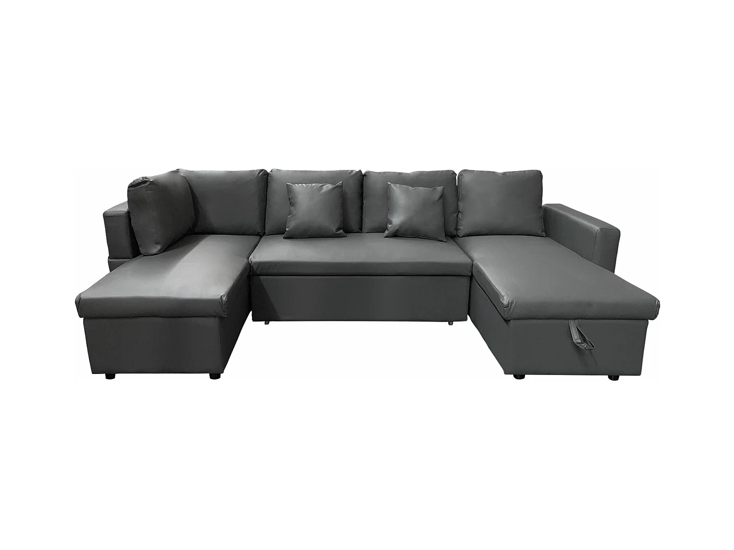 Canapé panoramique convertible simili SCOTT 4 places gris - HAPPY GARDEN