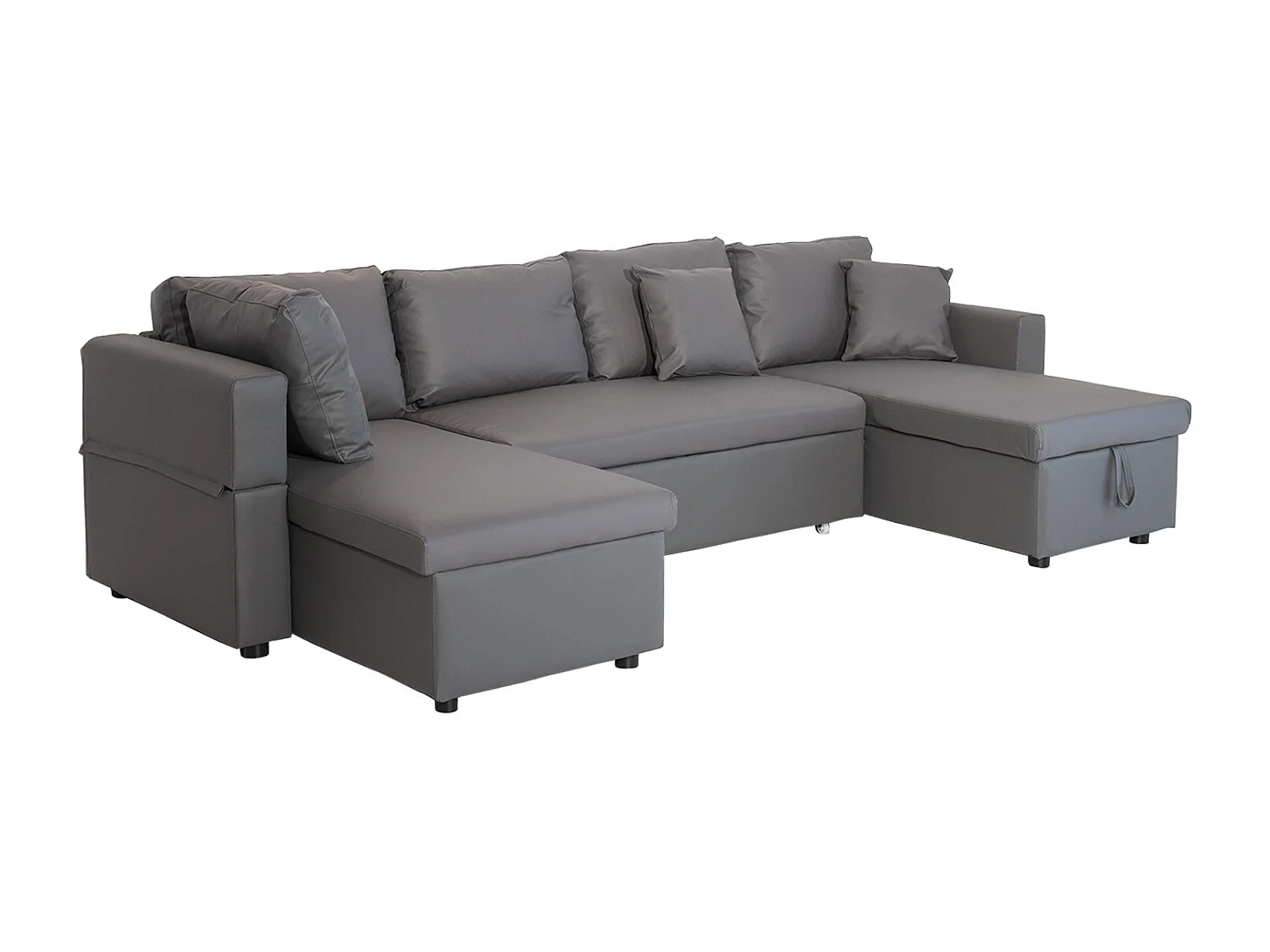 Canapé panoramique convertible simili SCOTT 4 places gris - HAPPY GARDEN