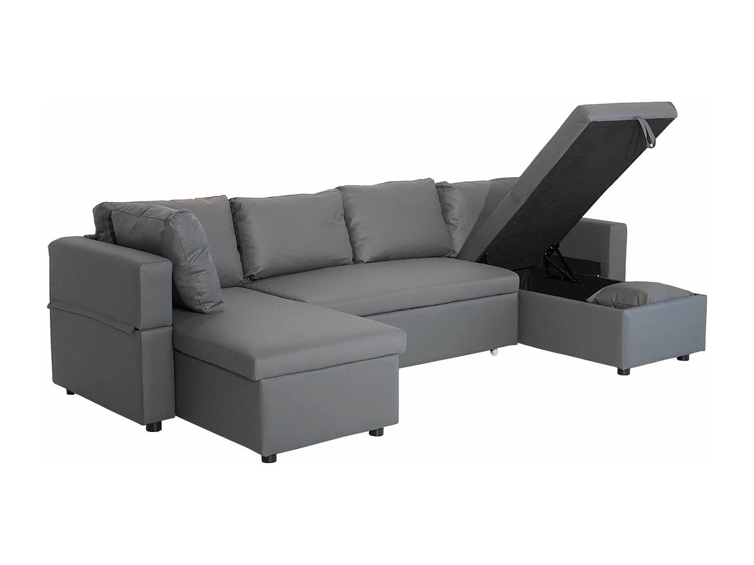 Canapé panoramique convertible simili SCOTT 4 places gris - HAPPY GARDEN