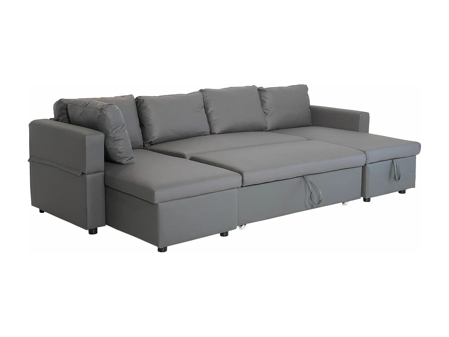 Canapé panoramique convertible simili SCOTT 4 places gris - HAPPY GARDEN