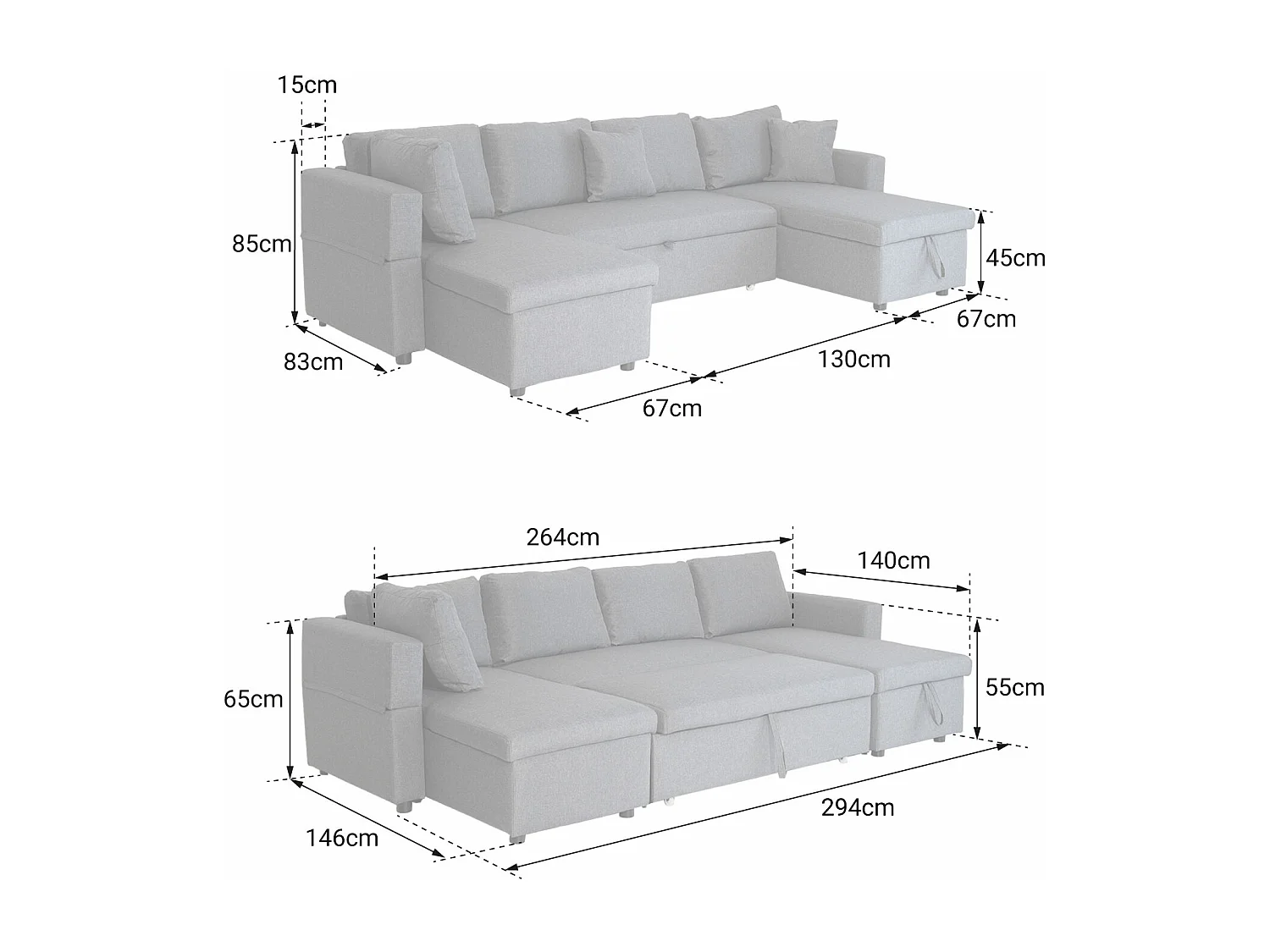 Canapé panoramique convertible simili SCOTT 4 places gris - HAPPY GARDEN