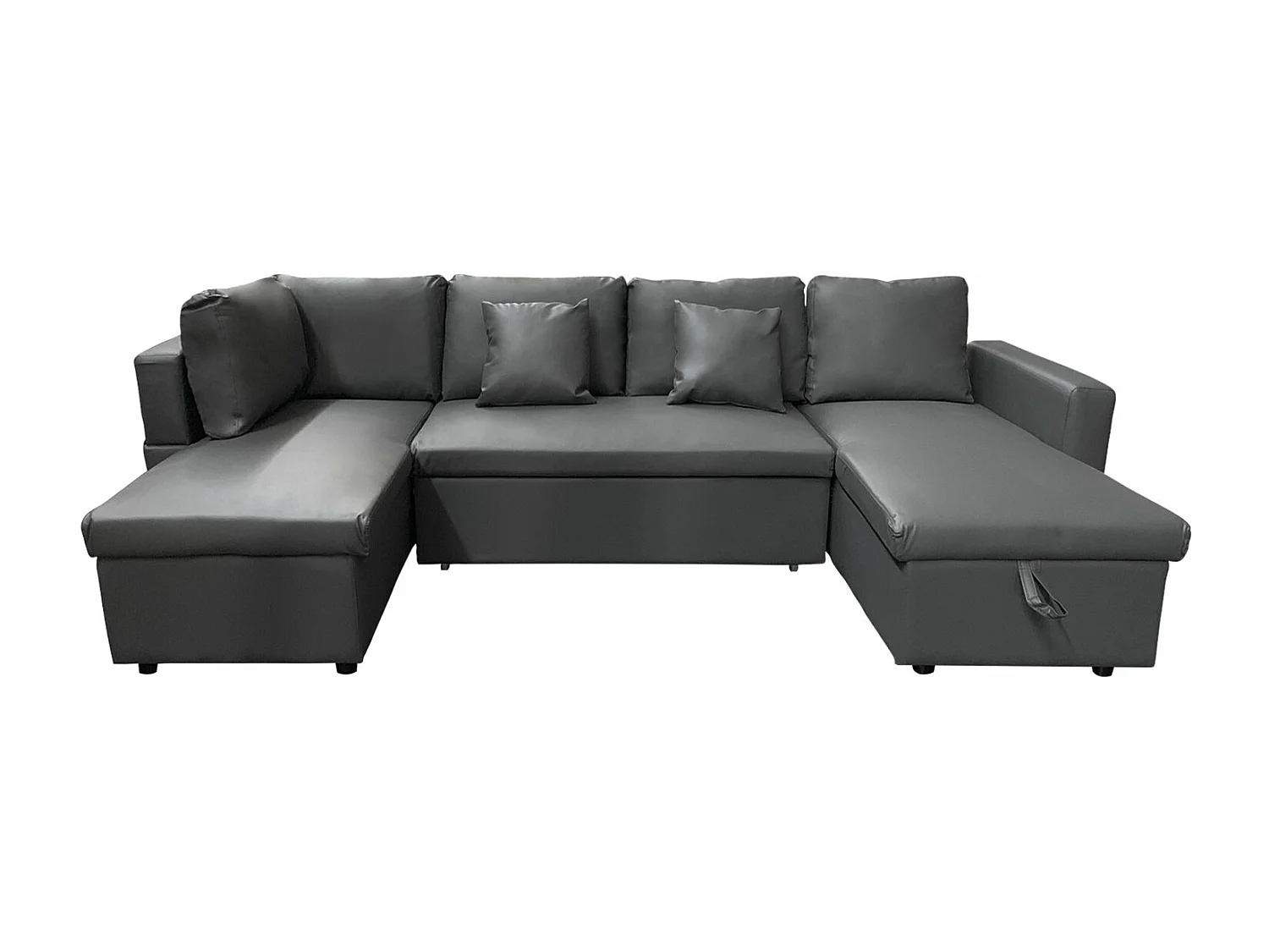 Canapé panoramique convertible simili SCOTT 4 places gris - HAPPY GARDEN