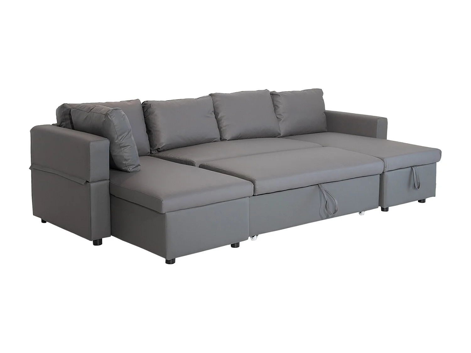 Canapé panoramique convertible simili SCOTT 4 places gris - HAPPY GARDEN