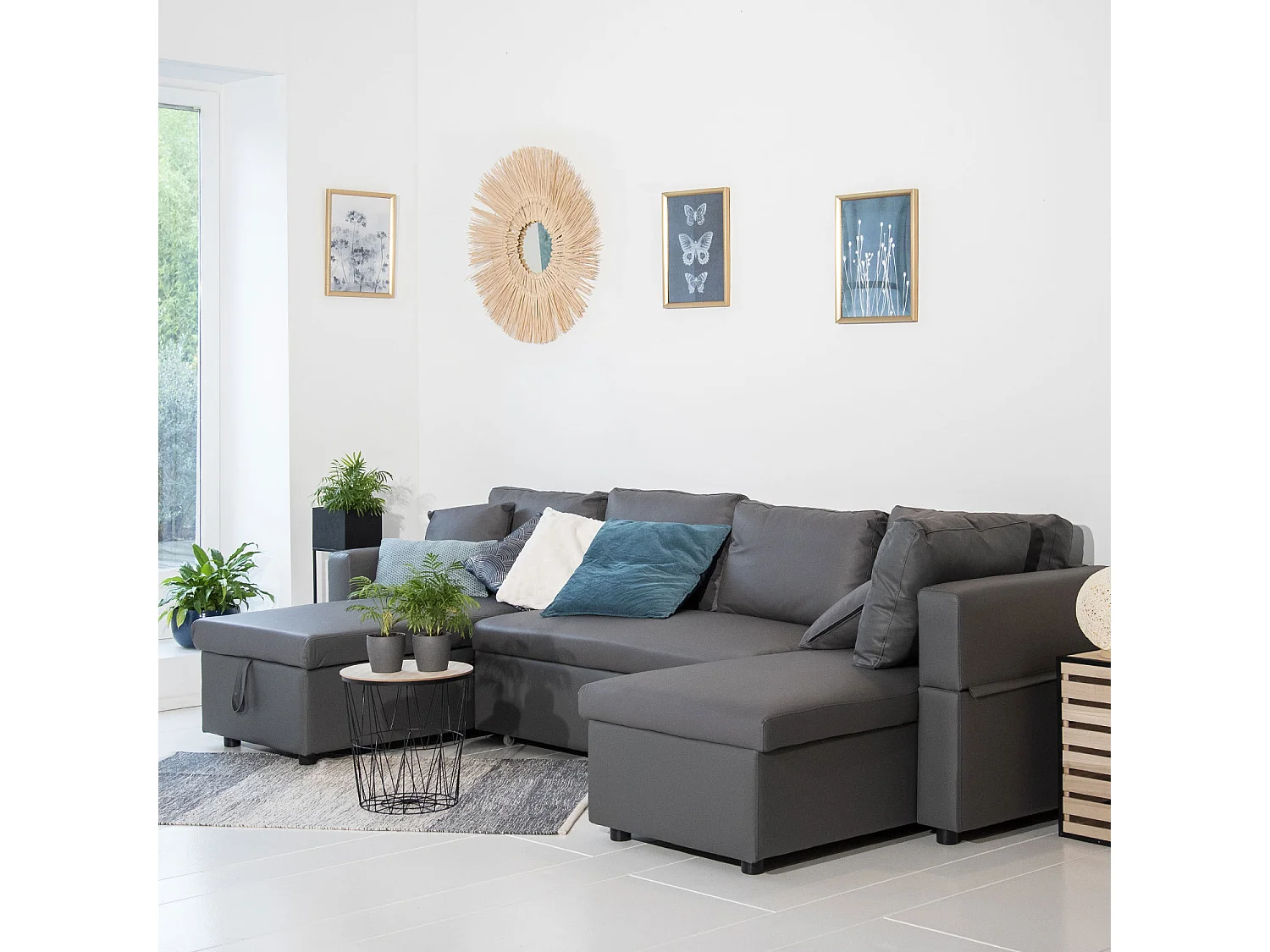 SCOTT 4 lugares sofá-cama panorâmico cinzento