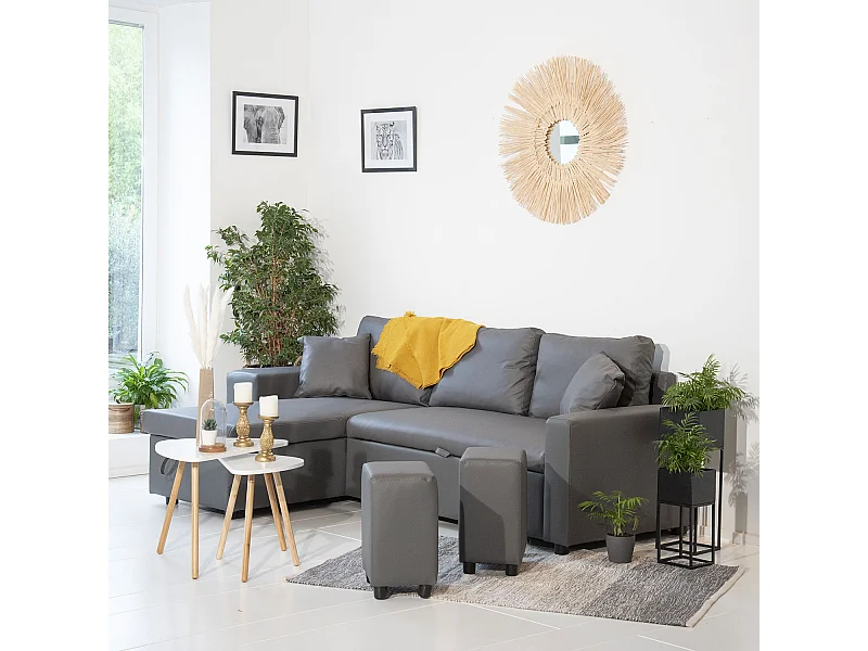 Umwandelbares Ecksofa TONY 3-Sitzer grau