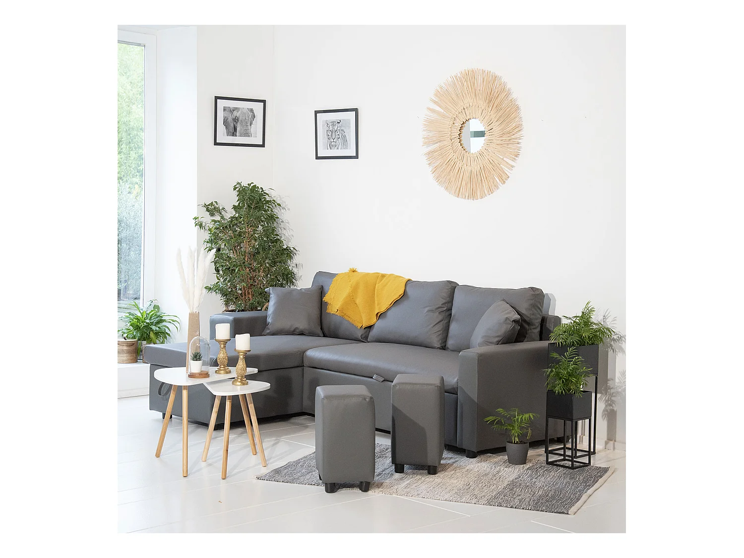 Canapé d'angle convertible TONY 3 places gris - HAPPY GARDEN