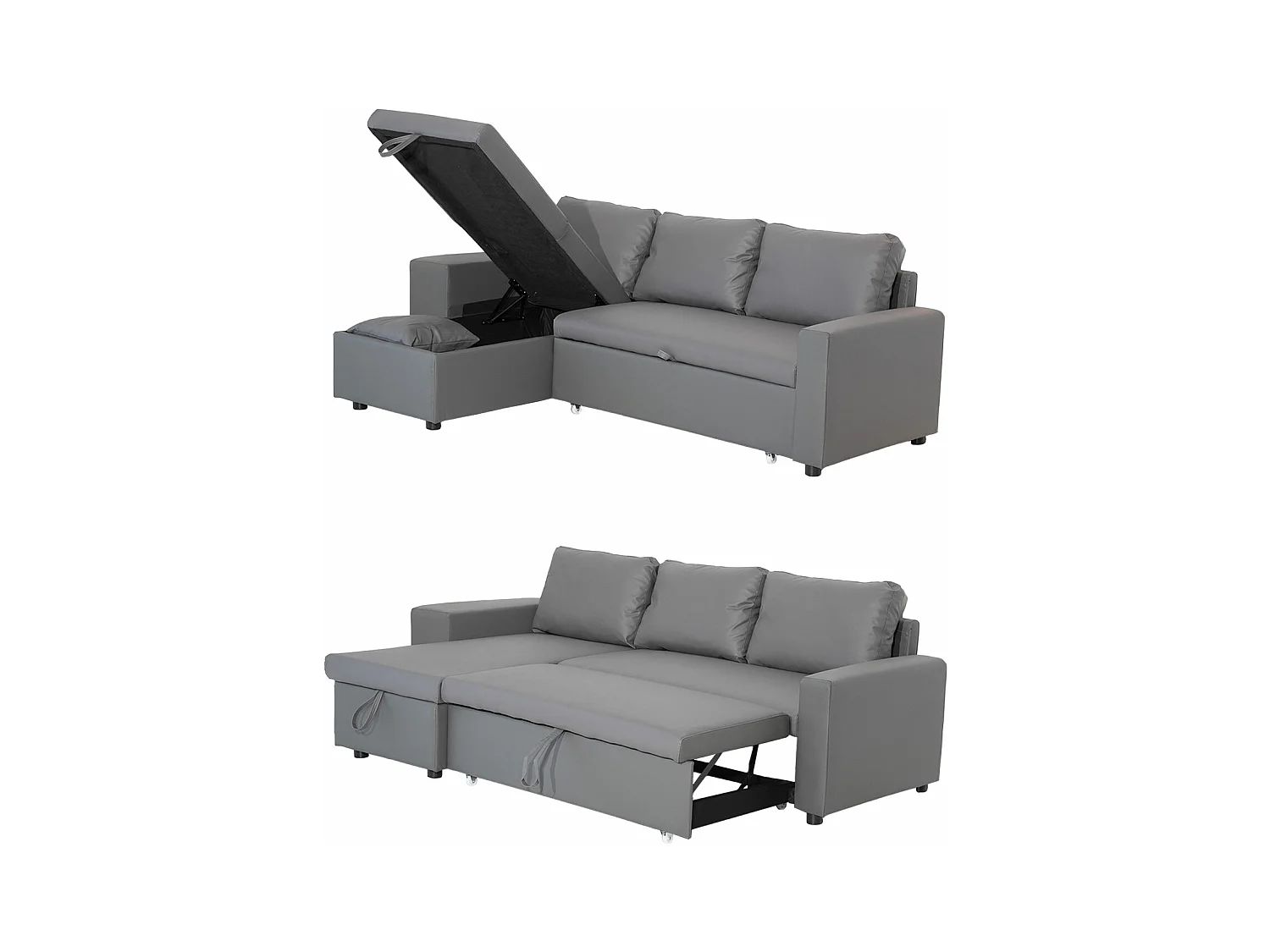 Canapé d'angle convertible TONY 3 places gris - HAPPY GARDEN