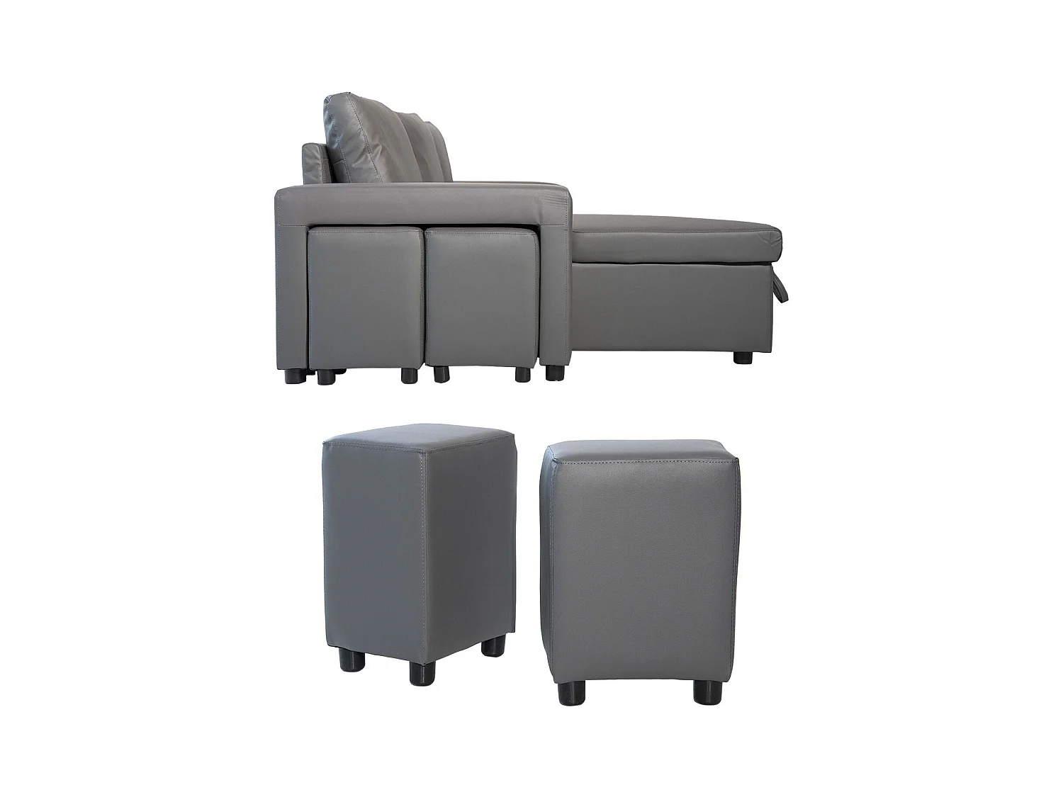 Canapé d'angle convertible TONY 3 places gris - HAPPY GARDEN