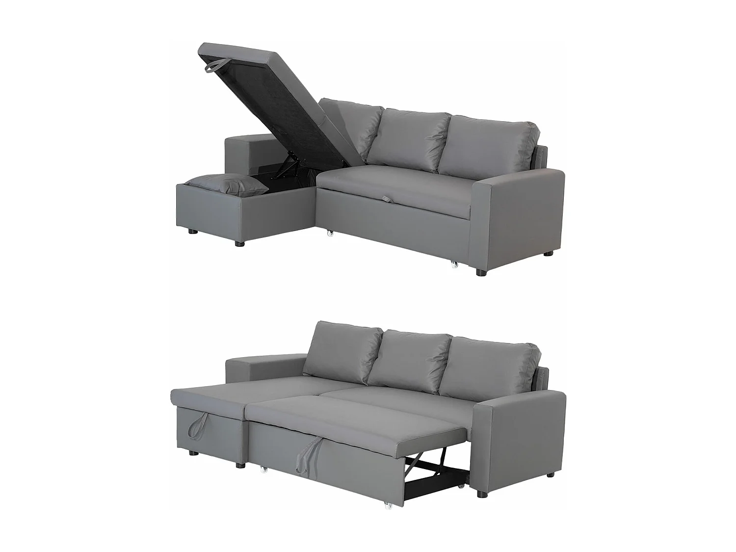 Canapé d'angle convertible TONY 3 places gris - HAPPY GARDEN