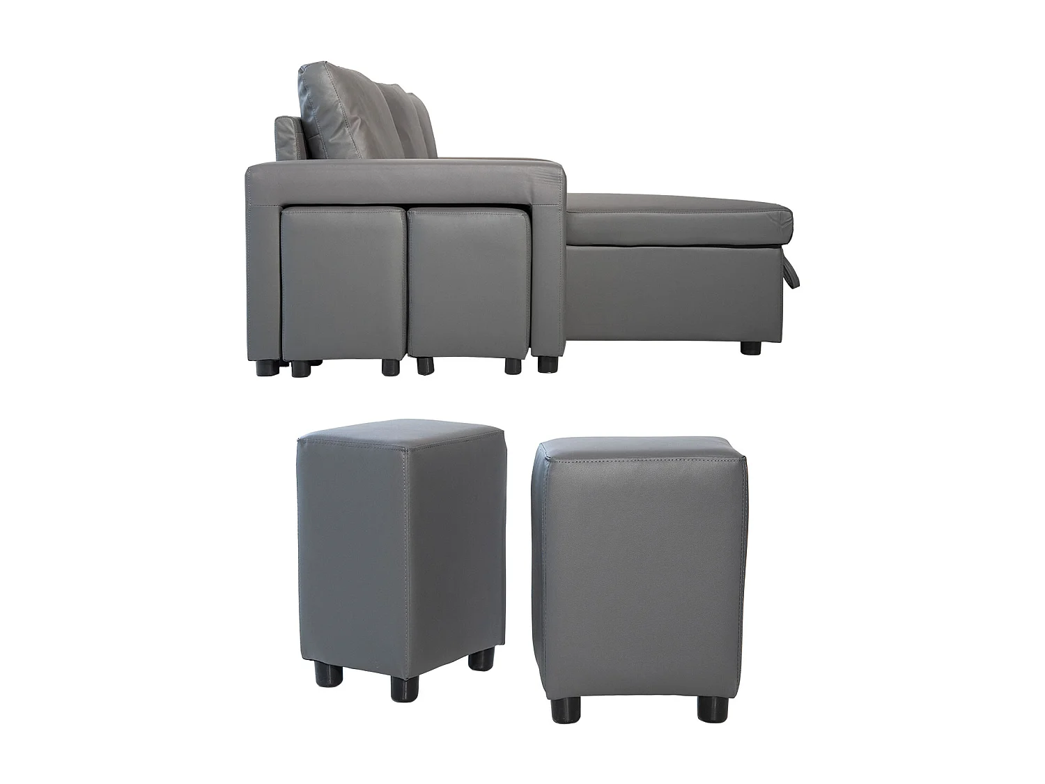 Canapé d'angle convertible TONY 3 places gris - HAPPY GARDEN