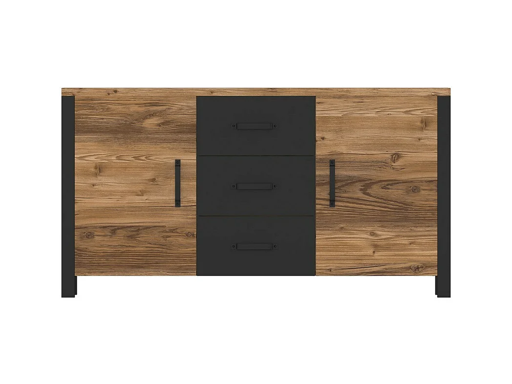 Buffet 150cm coleção DARWIN. Cor pinho e preto. 2 portas e 3 gavetas.