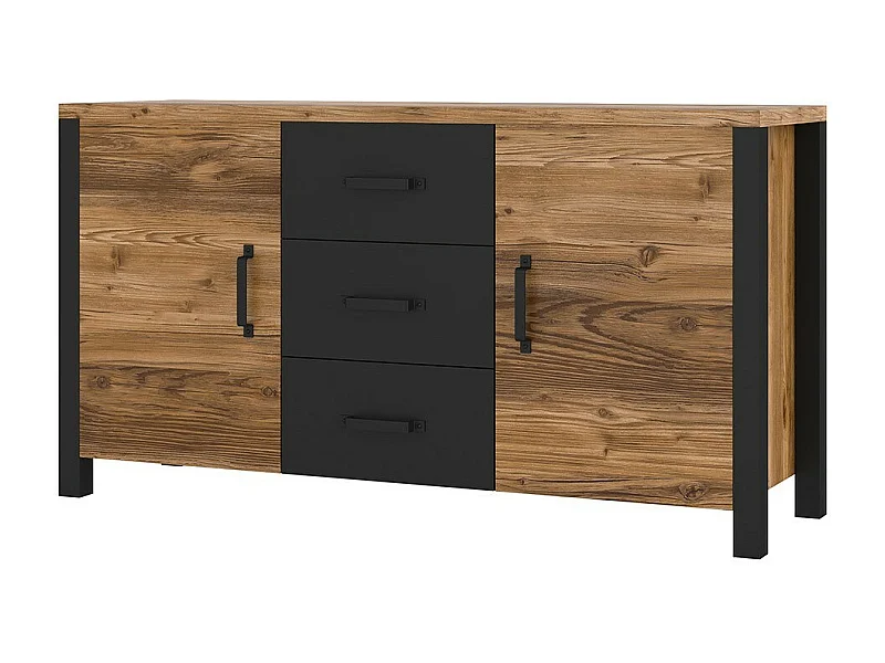 Buffet 150cm collectie DARWIN. Kleur spar en zwart. 2 deuren en 3 laden.