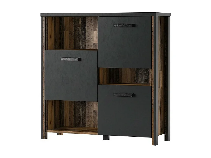 Bahut 110cm collection WINDSOR. Coloris gris anthracite et chêne foncé.