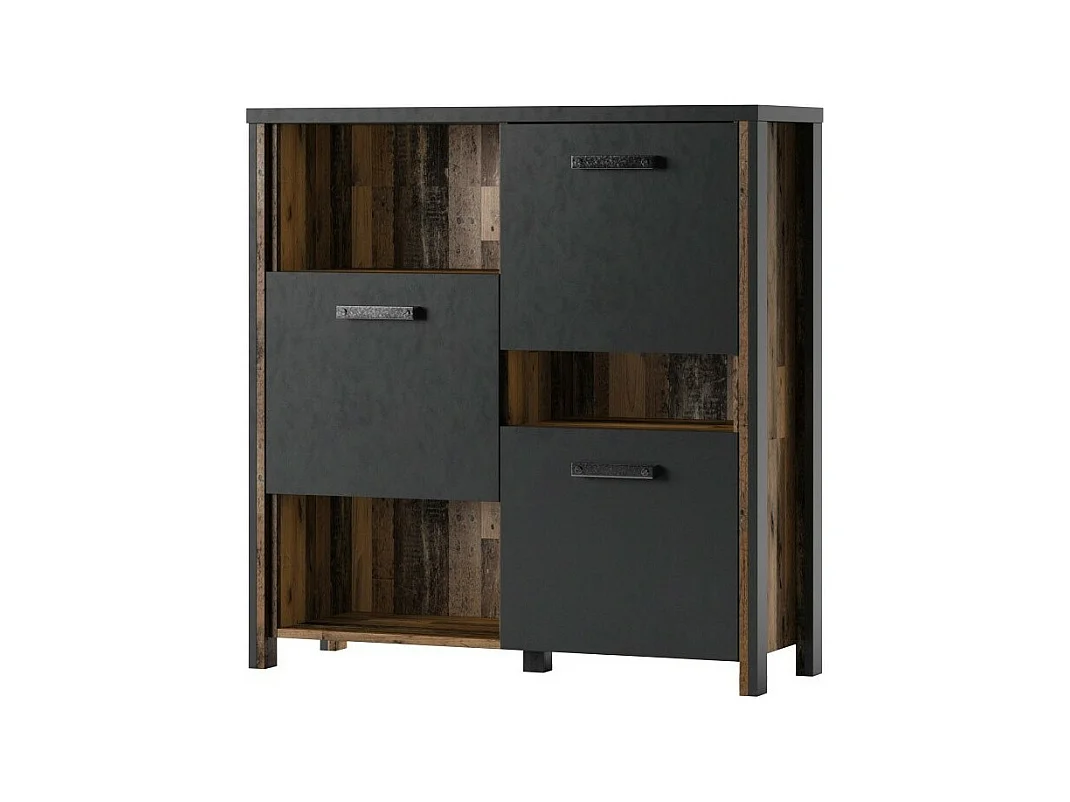 Aparador 110cm coleção WINDSOR. Cores cinza antracite e carvalho escuro.