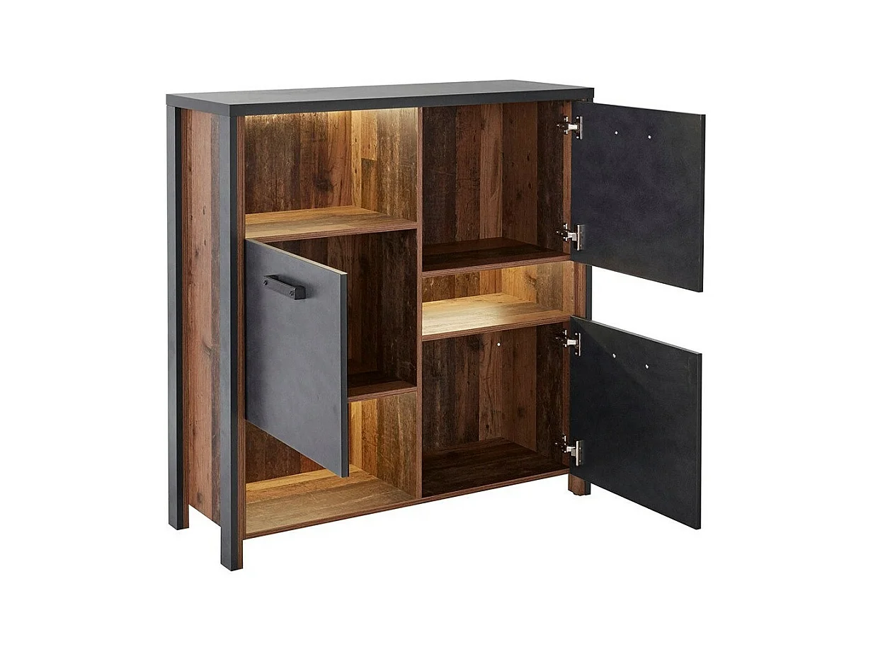 Aparador 110cm coleção WINDSOR. Cores cinza antracite e carvalho escuro.