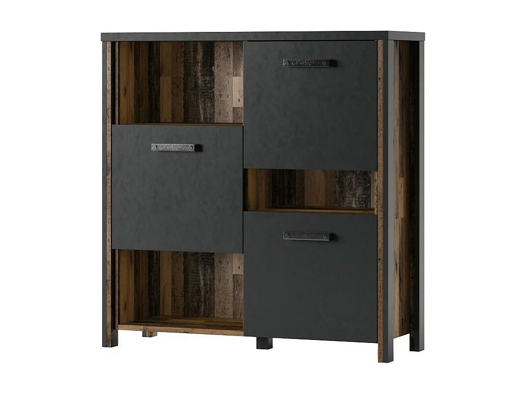 Aparador 110cm coleção WINDSOR. Cores cinza antracite e carvalho escuro.