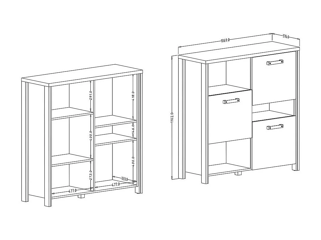 Aparador 110cm coleção WINDSOR. Cores cinza antracite e carvalho escuro.