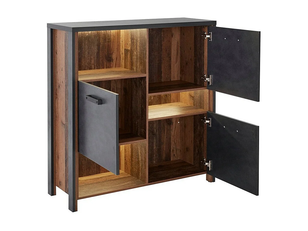 Aparador 110cm coleção WINDSOR. Cores cinza antracite e carvalho escuro.