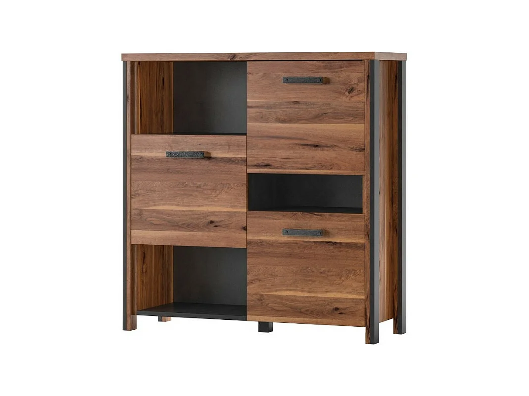 Aparador WINDSOR 110 cm - Roble oscuro y gris antracita - 3 puertas, 3 compartimentos - 107 x 110.2 x 37.6 cm