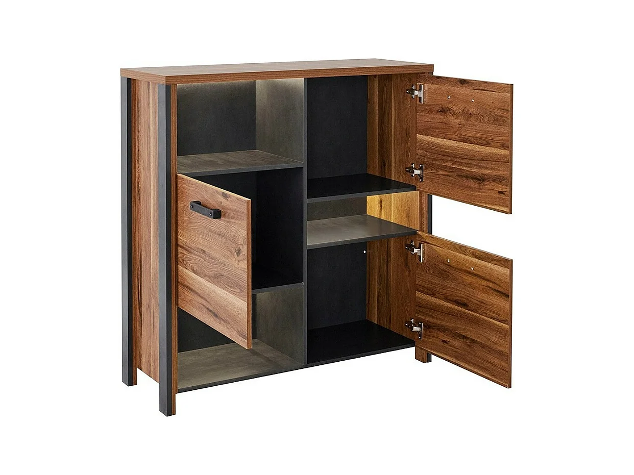 Aparador WINDSOR 110 cm - Roble oscuro y gris antracita - 3 puertas, 3 compartimentos - 107 x 110.2 x 37.6 cm