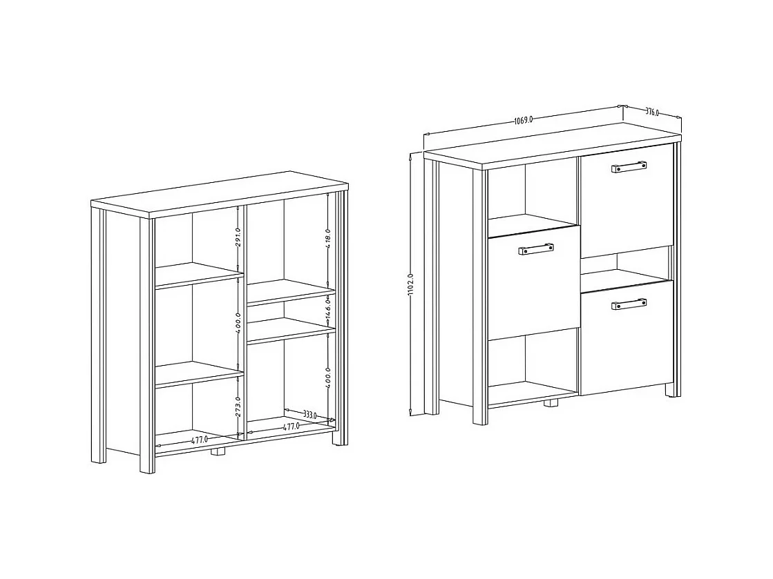 Aparador WINDSOR 110 cm - Roble oscuro y gris antracita - 3 puertas, 3 compartimentos - 107 x 110.2 x 37.6 cm