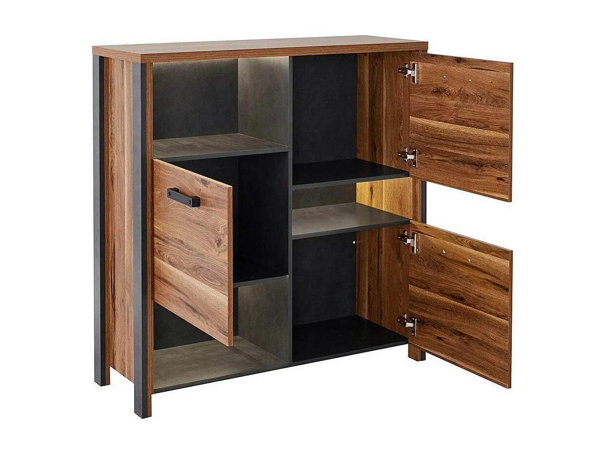 Dressoir WINDSOR 110 cm - Donkereiken en antracietgrijs - 3 deuren, 3 vakken - 107 x 110,2 x 37,6 cm