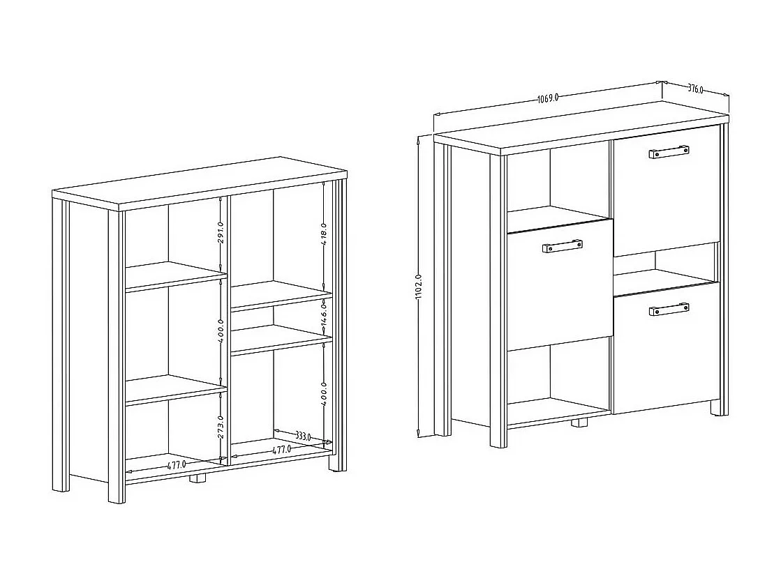 Dressoir WINDSOR 110 cm - Donkereiken en antracietgrijs - 3 deuren, 3 vakken - 107 x 110,2 x 37,6 cm