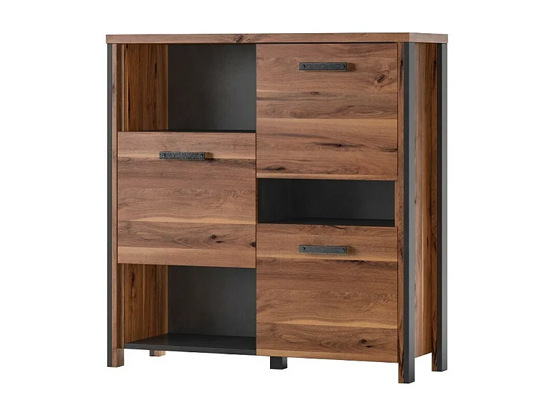 Dressoir WINDSOR 110 cm - Donkereiken en antracietgrijs - 3 deuren, 3 vakken - 107 x 110,2 x 37,6 cm