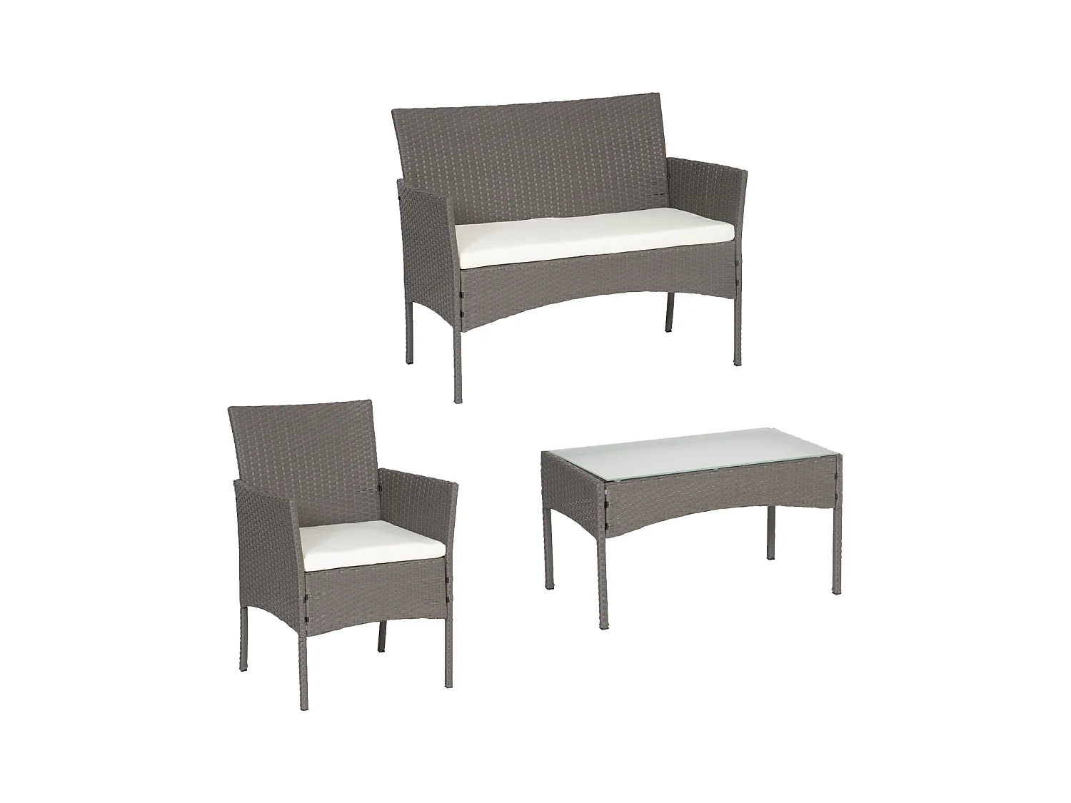 Gartenmöbel CORDOUE aus grauem Harzgeflecht, 4 Sitzplätze - elfenbeinfarbene Kissen