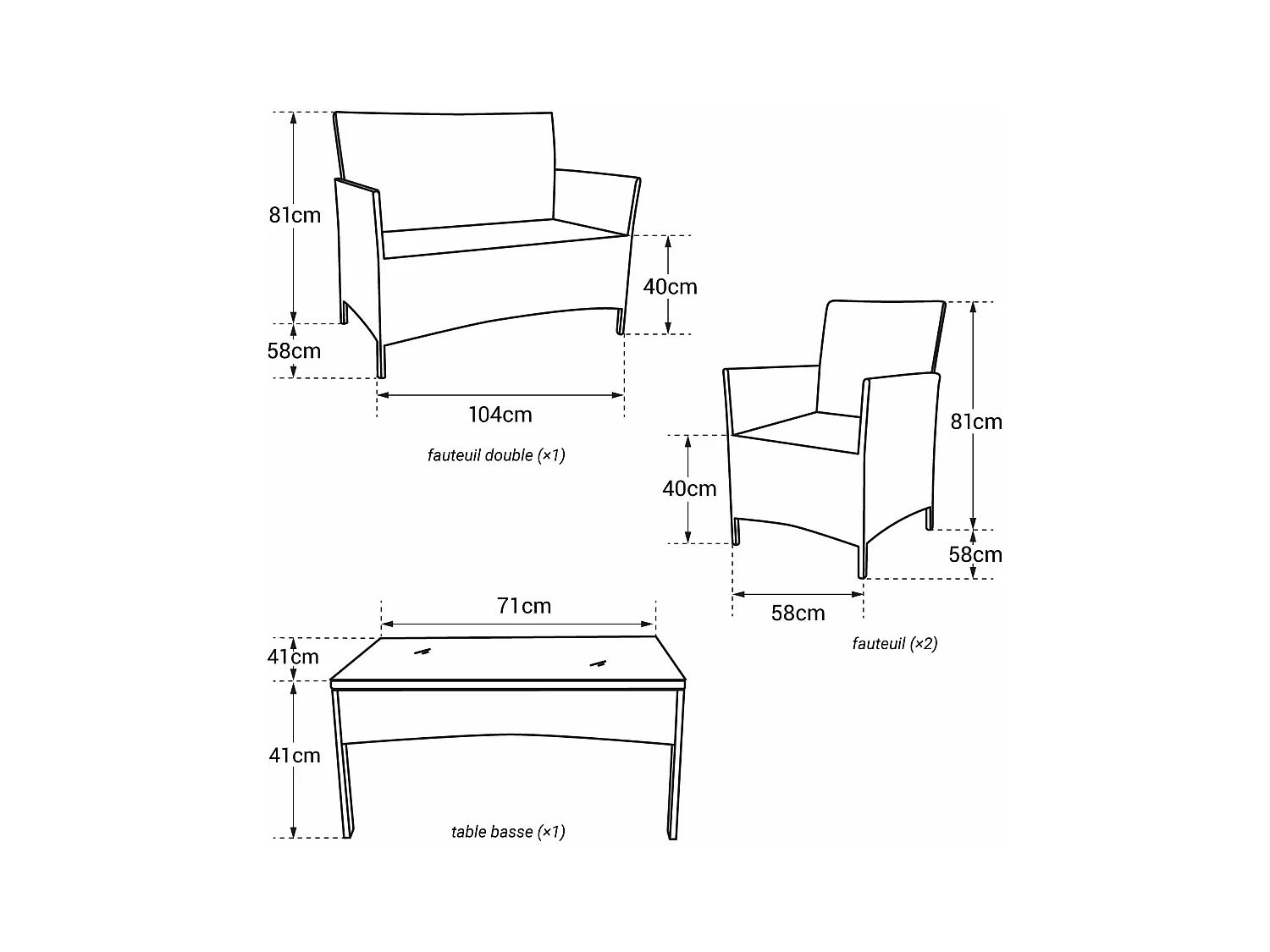 Gartenmöbel CORDOUE aus grauem Harzgeflecht, 4 Sitzplätze - elfenbeinfarbene Kissen