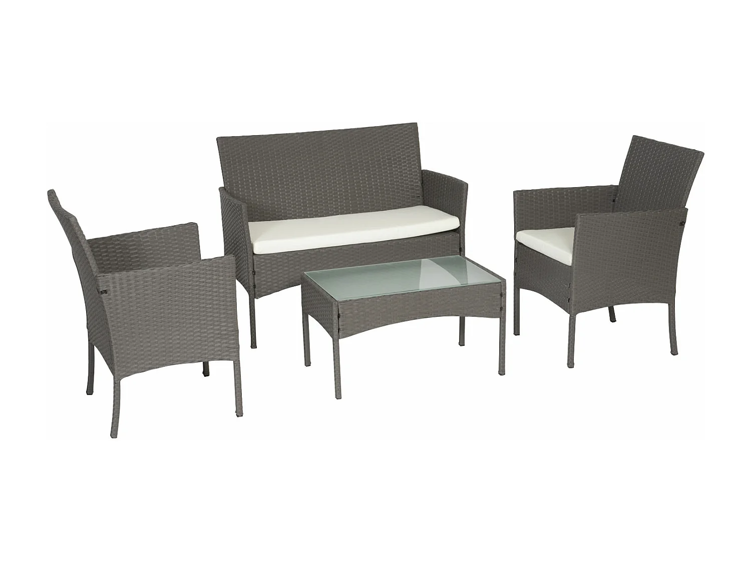 Salon de jardin CORDOUE en résine tressée gris 4 places - coussins ivoire - HAPPY GARDEN