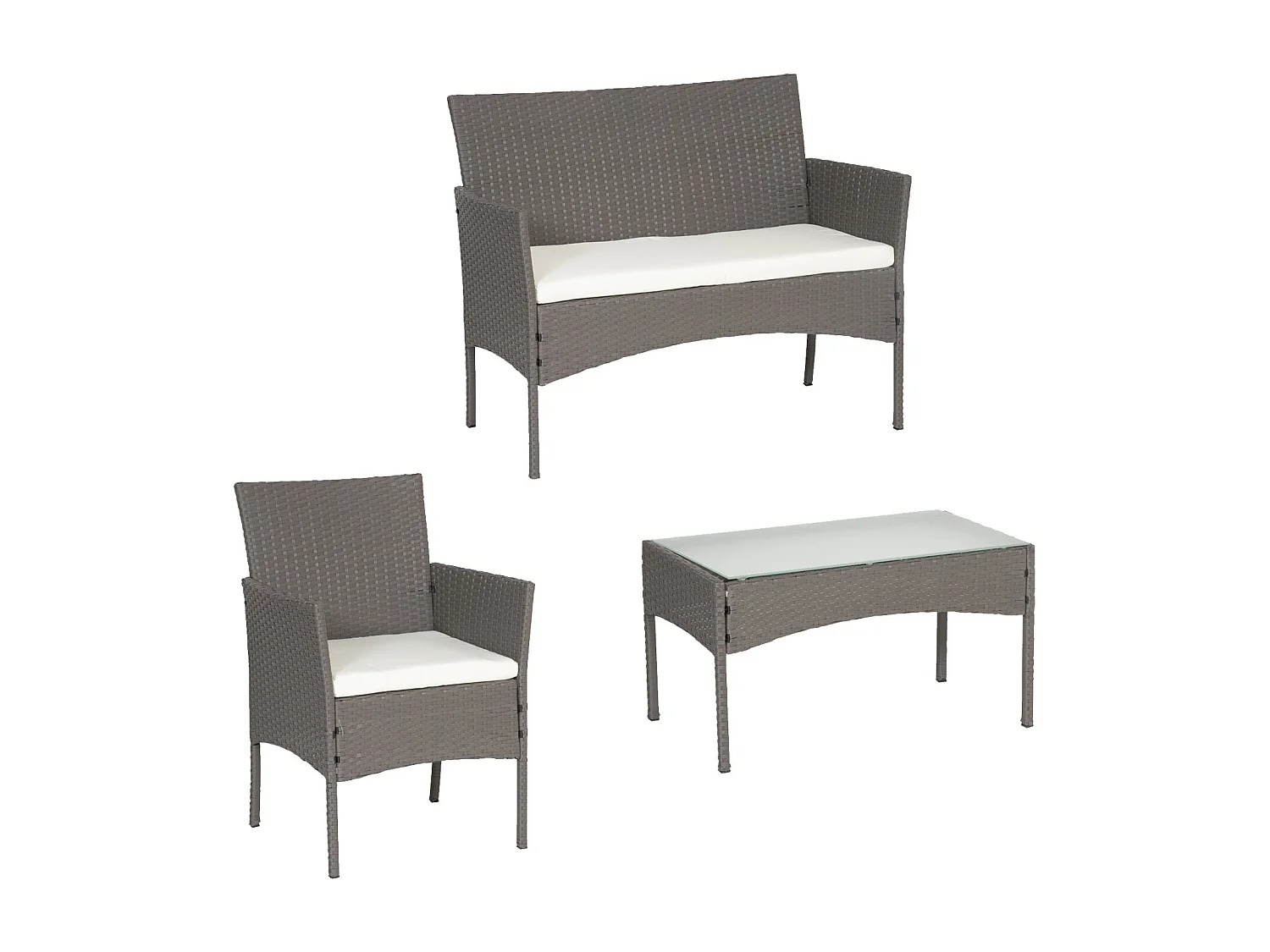 Conjunto de jardín CORDOBA en resina trenzada gris 4 plazas cojines beige