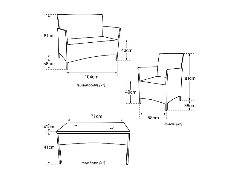 Gartenmöbel CORDOUE aus grauem Harzgeflecht, 4 Sitzplätze - elfenbeinfarbene Kissen