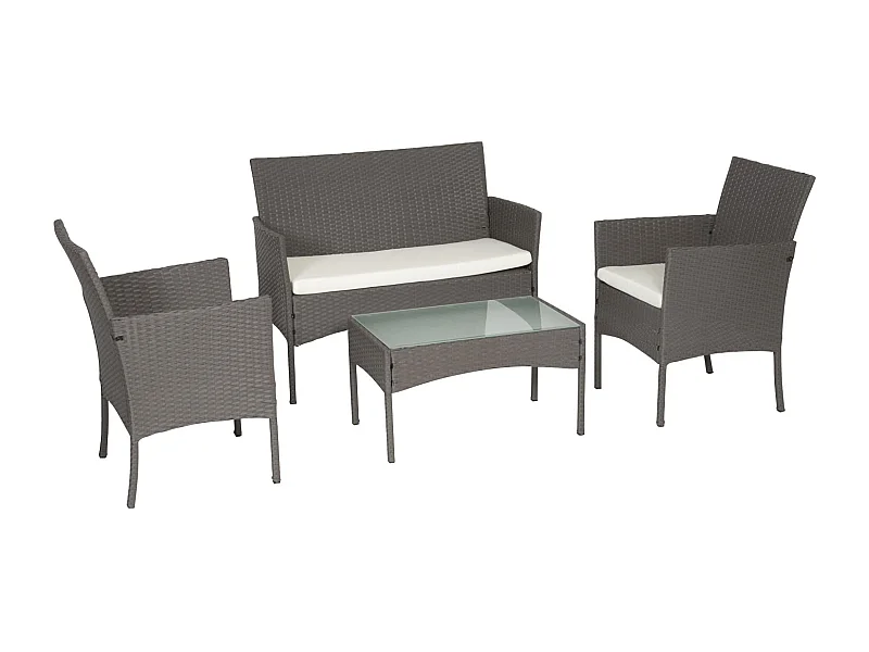 Conjunto de jardín CORDOBA en resina trenzada gris 4 plazas cojines beige