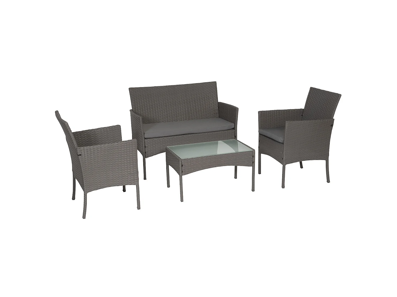 CORDOUE tuinmeubelset in grijs gevlochten kunststof - grijze kussens