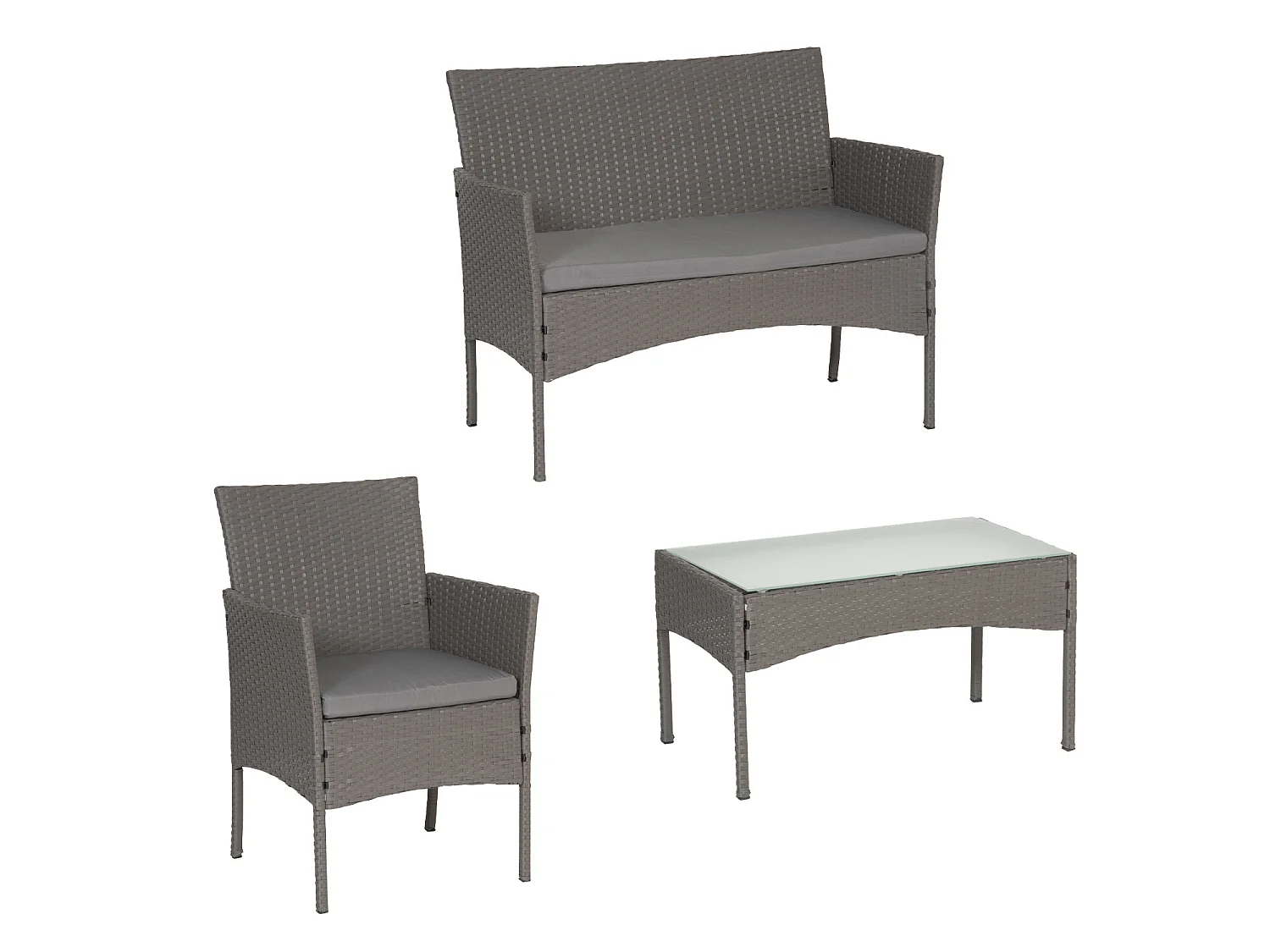 CORDOUE tuinmeubelset in grijs gevlochten kunststof - grijze kussens