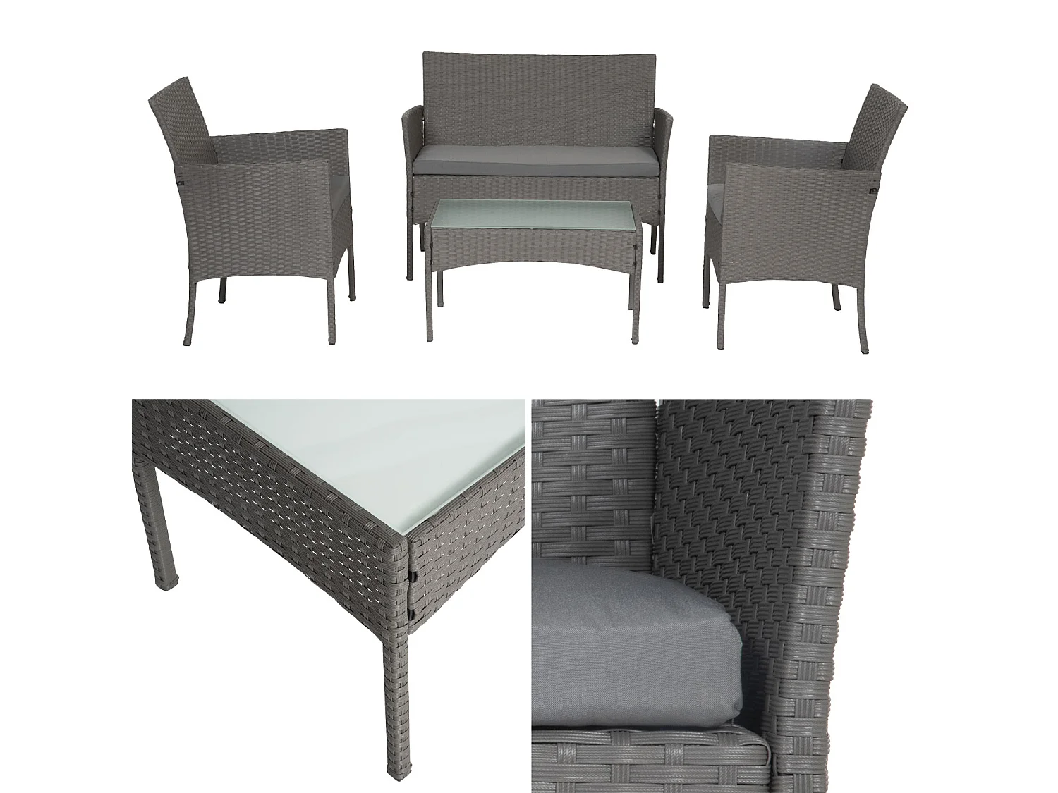 CORDOUE tuinmeubelset in grijs gevlochten kunststof - grijze kussens