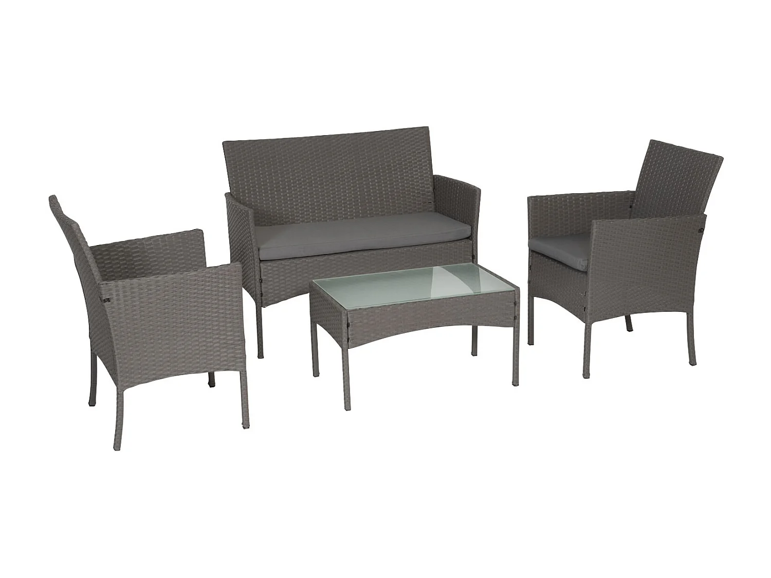 CORDOUE tuinmeubelset in grijs gevlochten kunststof - grijze kussens