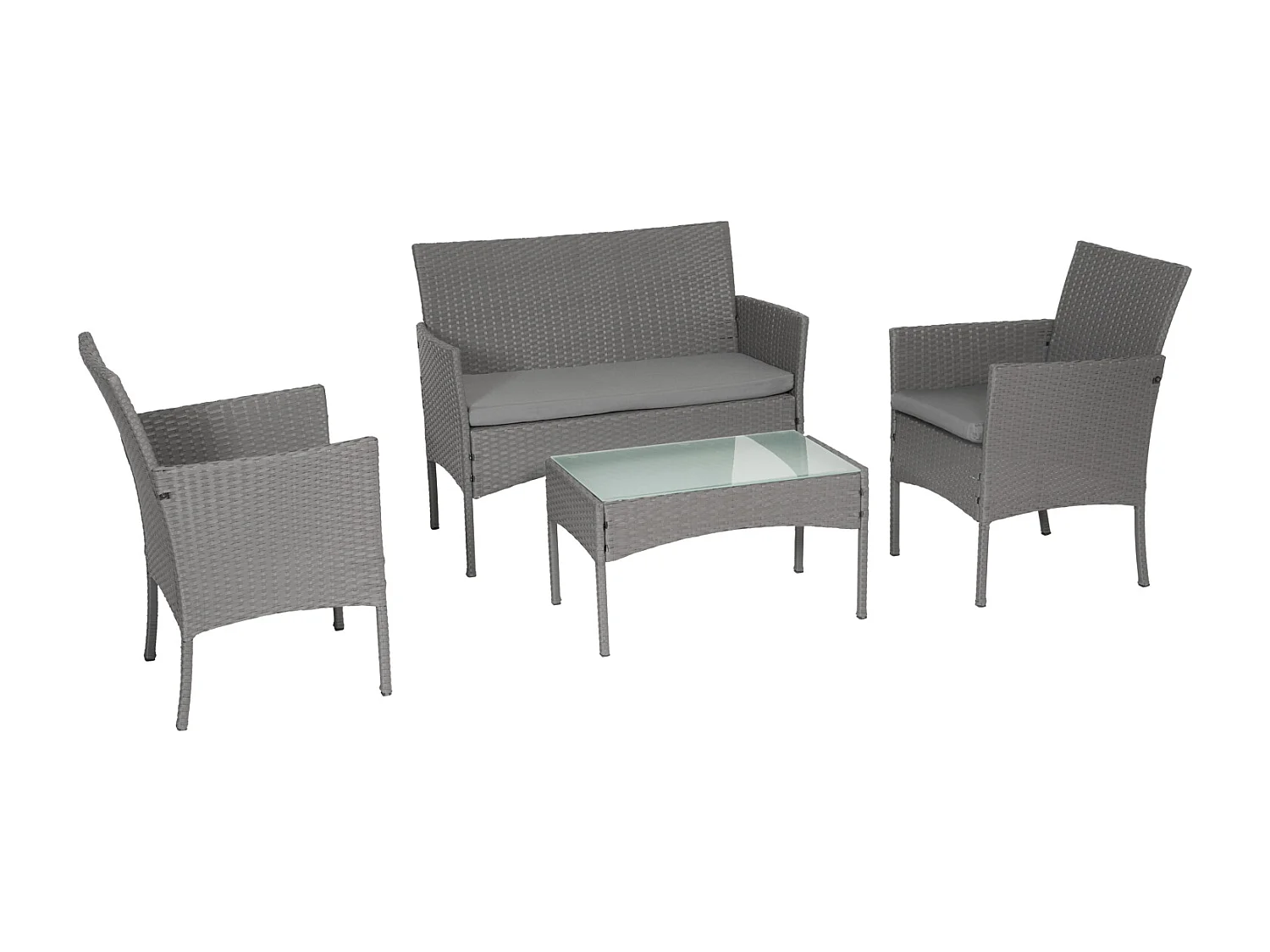 CORDOUE tuinmeubelset in grijs gevlochten kunststof - grijze kussens