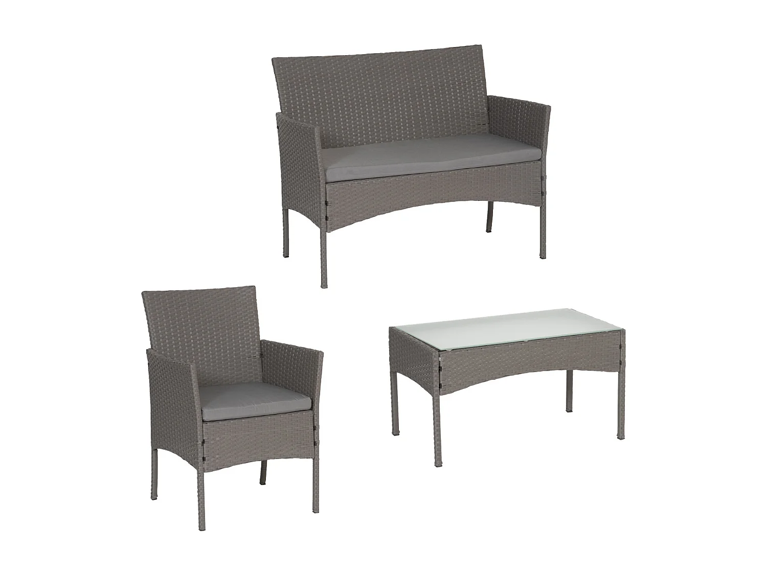 CORDOUE tuinmeubelset in grijs gevlochten kunststof - grijze kussens